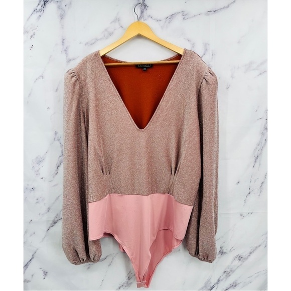 Eloquii Sparkly V-Neck Bodysuit Pink - Picture 4 of 6